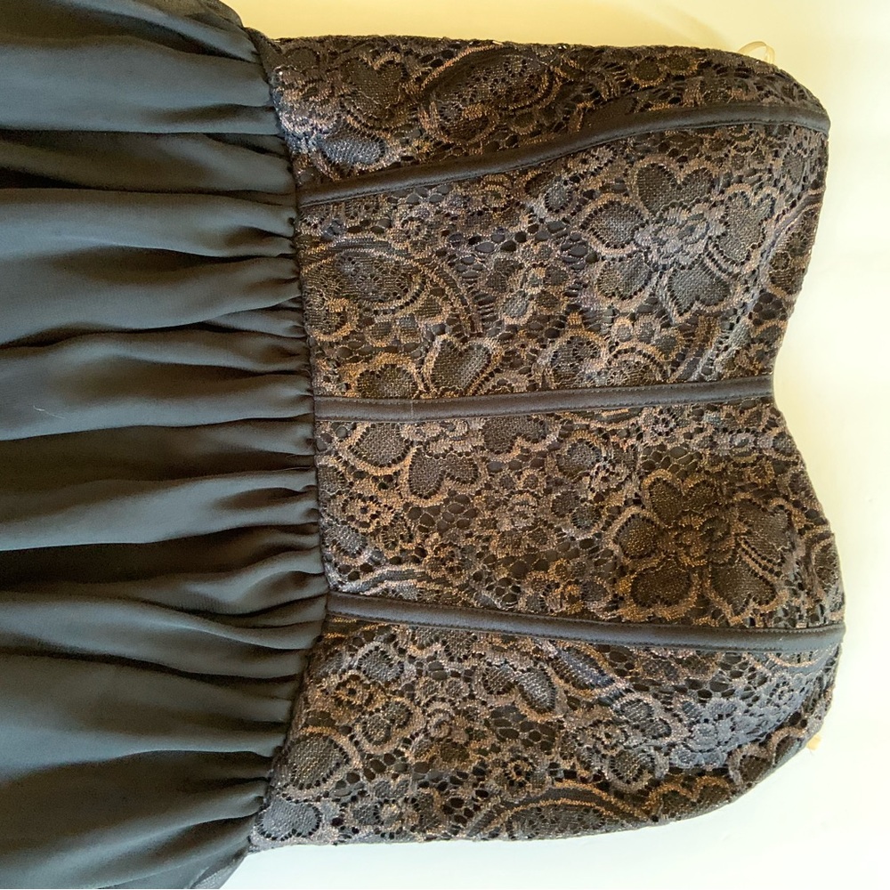 Women Dress Black Short W/ Longer Back Size 12 Made InThe USA Brand Lace Bodice